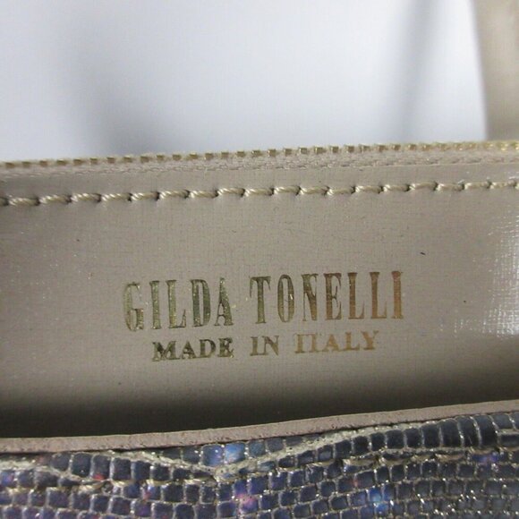 Gilda Tonelli Made in Italy Glittery Tote Bag Cream Glossy Purse Leather 980 - Picture 3 of 14